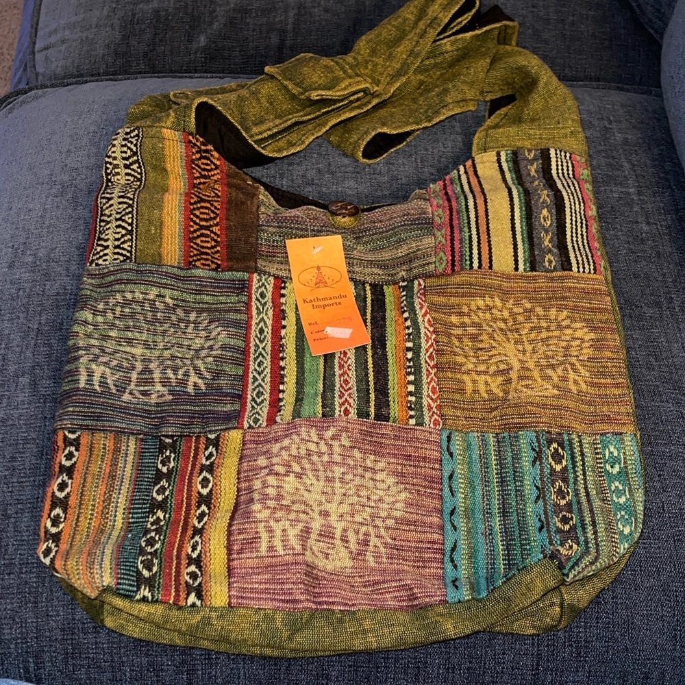 Boho Tree of Life motif. Kathmandu Imports Multi-Patch Hobo Bag, NWT.